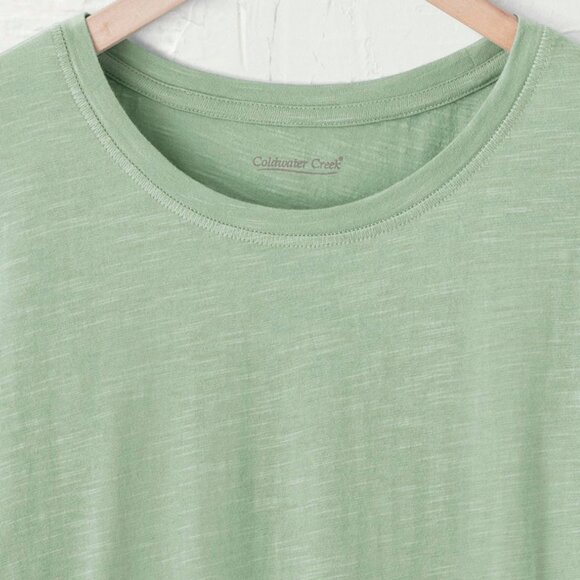Coldwater Creek Sage Green  Ruffled Charmed Slub Tee Like New - Picture 2 of 12